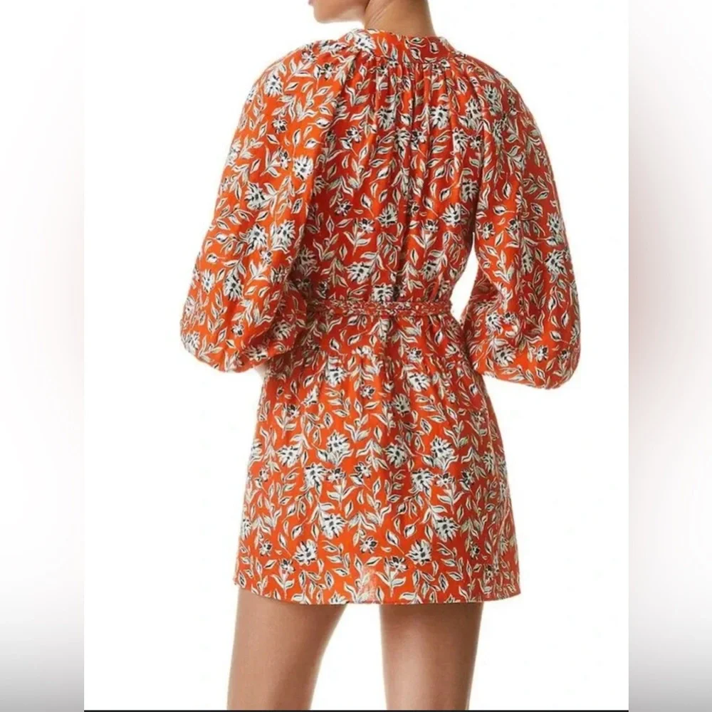 Alice + Olivia Lilian Belted Floral Print Linen-Blend Gauze Mini Dress Size 0 - Picture 3 of 12